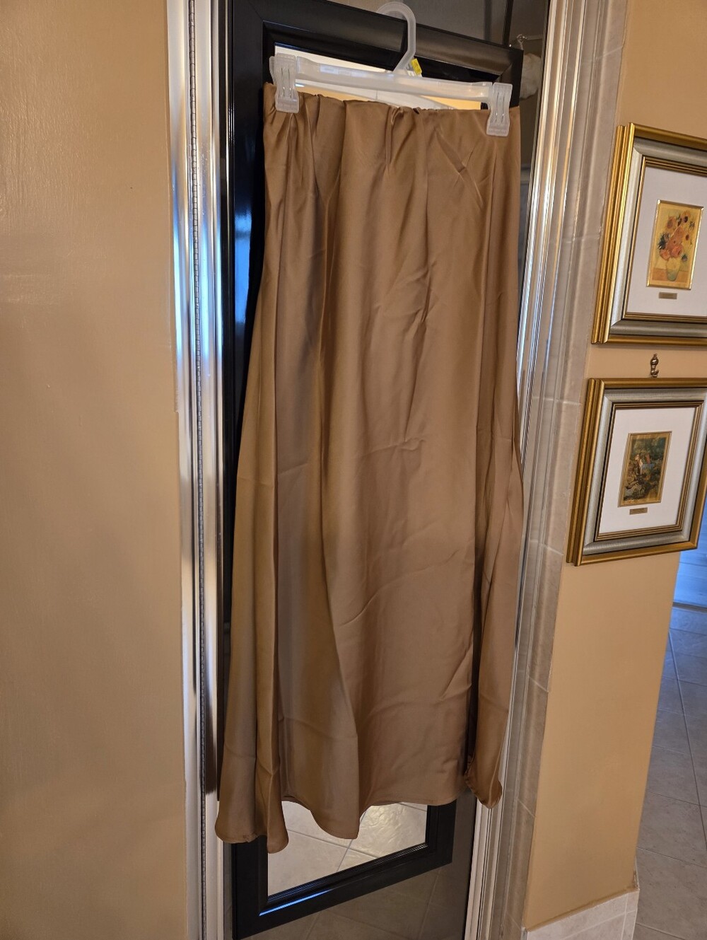 A Line Satin Brown Skirt